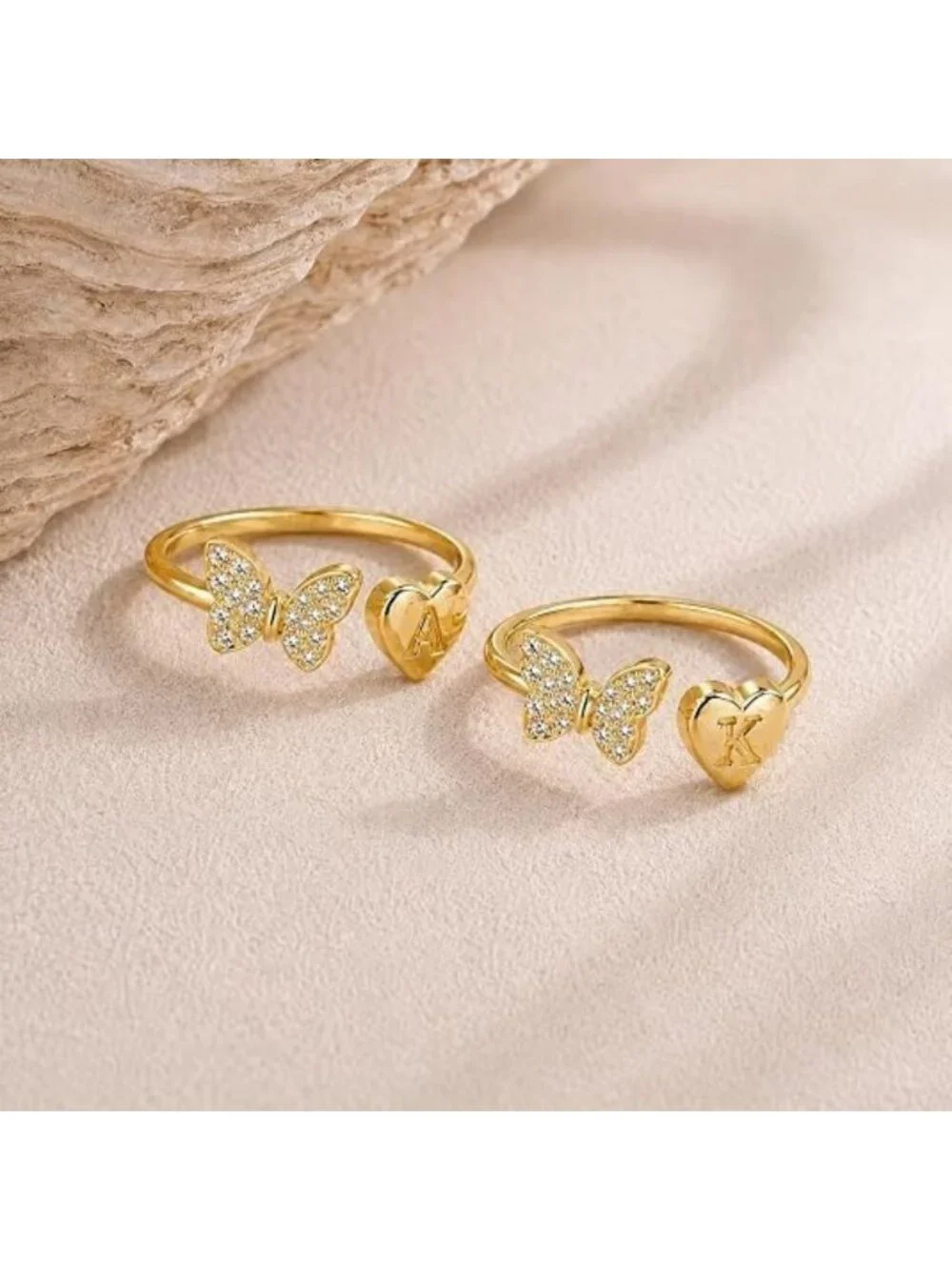 Adjustable Gold Butterfly Initial Ring A-Z for Teen Girls - Perfect Gift Idea!